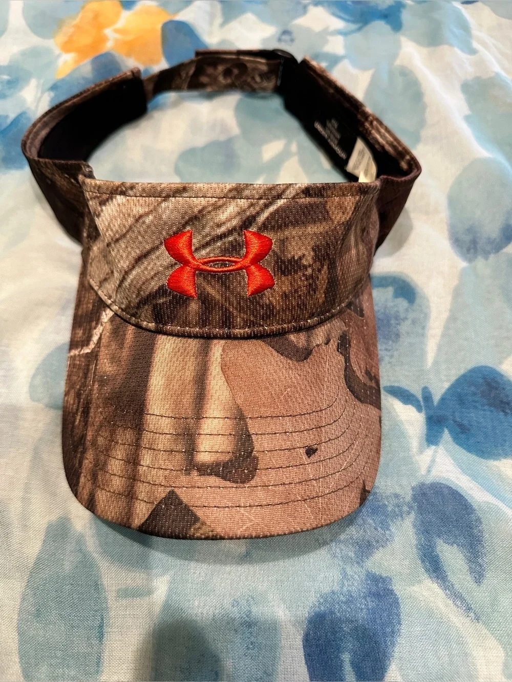 Kids Under Armour Brown Camo Visor with Neon Orange Logo